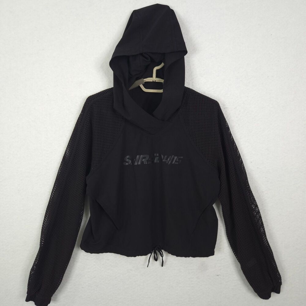 Lululemon Pullover Womens Medium Black Hooded Windbreaker Cropped Mesh